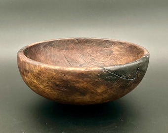 Antique Japanese Provincial Wooden Bowl, 26cm, Wabi Sabi Repairs, 17th/18th Century.