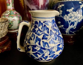 18th Century French Stoneware Hand Painted Cobalt Jug - c.1750&#39;s-80&#39;s - Outstanding Antique Condition - Pottery and Ceramics - Gift Giving.