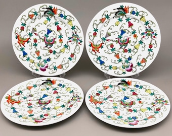 Vintage Chinese Porcelain Plates (4), 23cm, Butterfly & Flowers, Famille Rose.