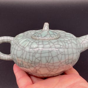 Vintage Ge Ware Crackle Glaserad Melonformad Tekanna, Kina, 1900-talet