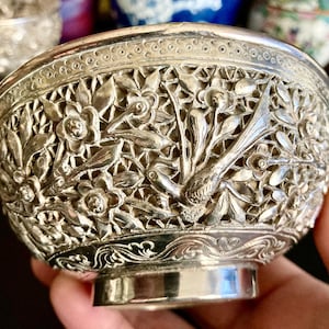 Antique &#39;Thabeik&#39; Repousse 11.5cm Fused Silver Bowl - Burma c.1890-1910 - Excellent Condition - Asian Art - Home Decor - Gift for Her- Rare.