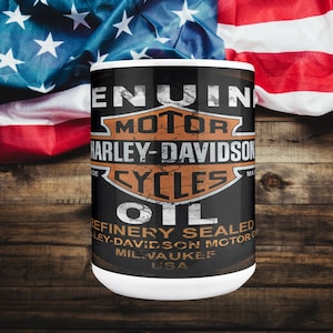 Motorcycle, Custom Gift Mugs, Harley Davidson Genuine Oil Mug, Harley Motorcycle Mug, Motorcycle Gift, Mugs