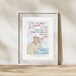 TJ Klune The House in the Cerulean Sea book quote/inspirational saying art print (a red house on the cliff)