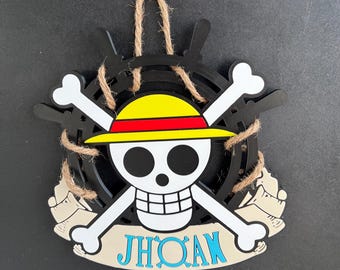 Personalized One Piece decor, Luffy sign, personalized with your name, door decor, Luffy decor