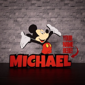 Custom Mickey Mouse logo sign. Perfect for Disney fans, personalized gifts, kids' room decor, and unique Mickey Mouse collectibles!