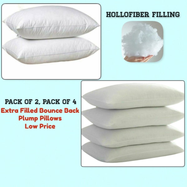 Hotel Quality Pack of 2 or 4 Bounce Back Anti-Allergic Bedding Plump Pillows | Hypoallergenic - High Quality - Top Selling