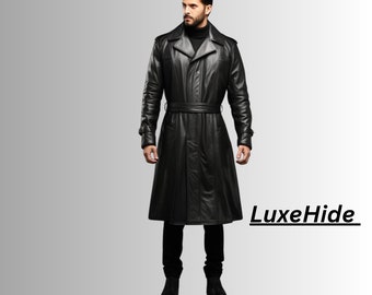 Genuine Leather Trench Coat, Handmade Mens Leather Steampunk  Coat, Real Black Leather Duster Coat, Halloween Coat, Gift For Him