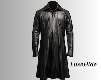 Men Genuine Handmade Black Cow Leather Long Trench Coat - Hand Crafted Long Duster and Steampunk Coat