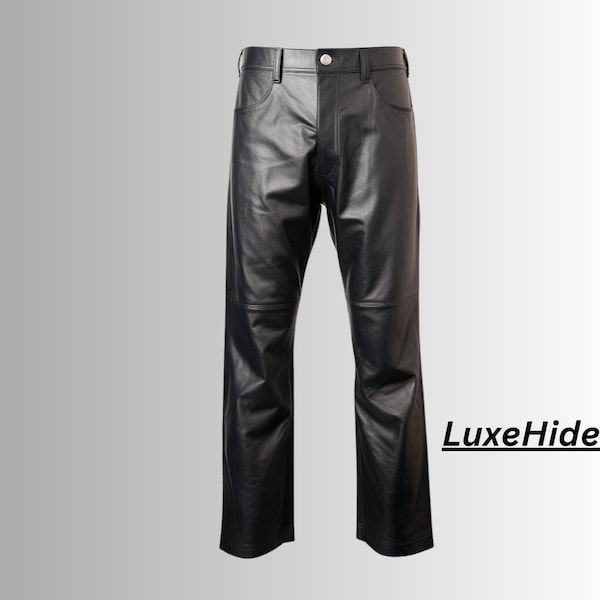 Echte Schaffelllederhose - Leder Jeans Schwarze Hosen Geschenk für Männer - Handgefertigte Echtlederhose