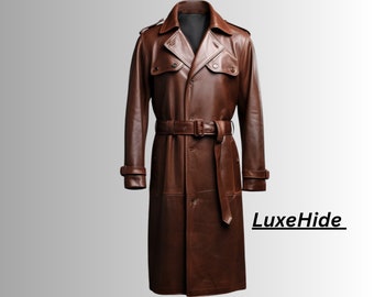 Genuine Leather Men Trench Coat, Handmade Leather Brown Men Coat, Leather Duster Coat, Winter Leather Coat, Gift For Him