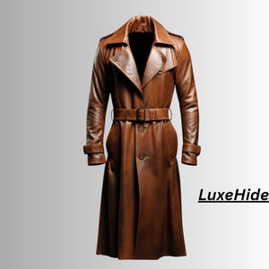 Genuine Leather Men Long Coat, Handmade Leather Steampunk Coat, Leather Trench Coat, Men Leather Coat, Gift For Him
