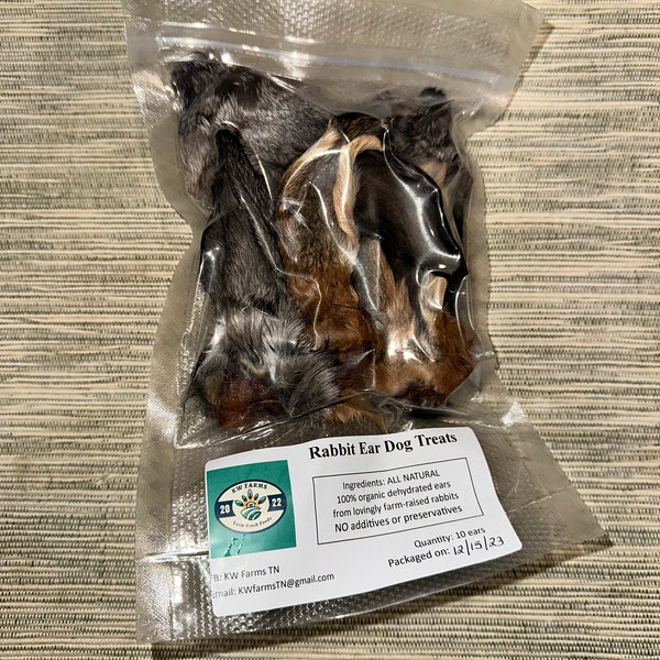 100% All-Natural Dehydrated Rabbit Ear Dog Treats