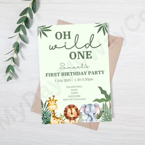 Invito per la festa del primo compleanno dei bambini a tema safari digitale / Modello Etsy modificabile / Personalizza con il nome del bambino e i dettagli della festa