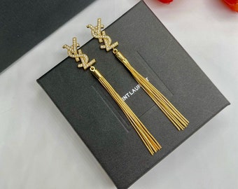 Vintage YSL gold, Rhinestone Women’s Earrings- Gift for her