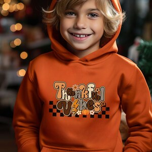 Sudadera con capucha para jóvenes Thankful Vibes, regalo de gratitud, ropa de Acción de Gracias, jersey Positive Vibes, sudaderas con capucha de otoño para niños, top para adolescentes