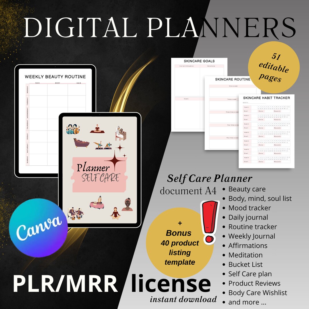 Editable Self Care Planner – 51 Page Wellness Tracker (PLR & MRR ...