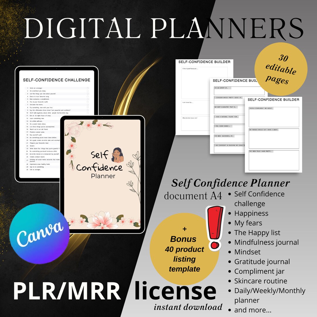 Self Confidence Planner: 30-page Canva Template (MRR/PLR) - Etsy