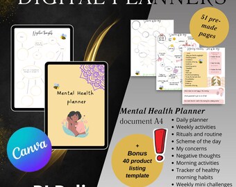Mental Health Planner | Self-Care Journal, Mood Tracker (PDF Download)