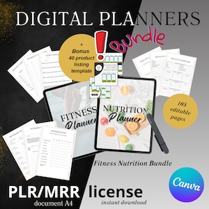 Fitness & Nutrition Planner Bundle with plr/mrr license for your business and progres | instant download | digital products