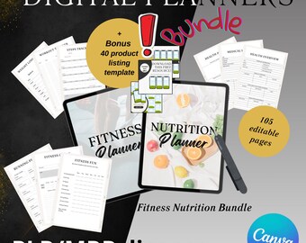 Fitness & Nutrition Planner Bundle | PLR MRR License (Digital Download)