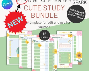 Study Planner Bundle | Canva Templates, Affirmation Wallpapers (PLR)