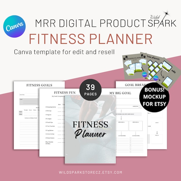 Fitness Planner to resell | Canva template | MRR | PLR/MRR Digital Products | canvas | instant download | profitable content