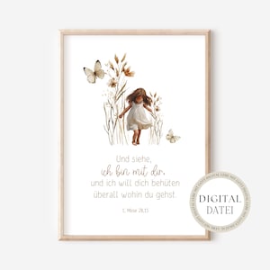Christliches Poster | Kinderzimmer | Digital | 1. Mose 28,15 | Bibelvers | Girl | PDF
