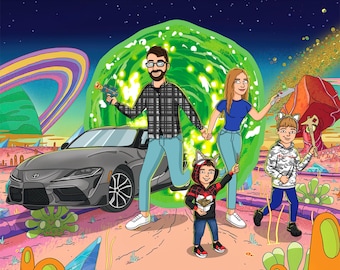 Custom Rick and Morty Portrait | Personalized Cartoon Art | Couple, Family & Pet OC Commission | Art from Photo