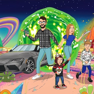 Custom Rick and Morty Style Portrait | Cartoon Family Illustration | Rick and Morty Style Christmas Portrait | Personalized Holiday Gift |
