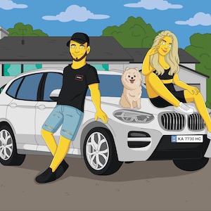 Portret in Simpsons-stijl: aangepaste familiecartoon, uniek gepersonaliseerd cadeau, handgetekende digitale kunstwerken, maak van je dierbaren simpsons