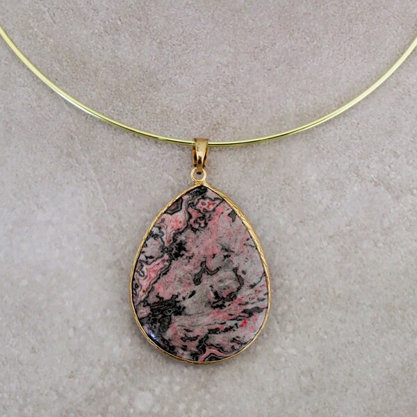 Pink Rhodochrosite Pendant Choker Necklace