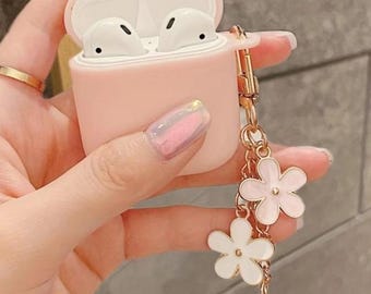 Minimalist Pink Flower Silicone Case Compatible With AirPods Protection Case Apple Bluetooth Liquid Silicone Earphone Cover Spring  Gift
