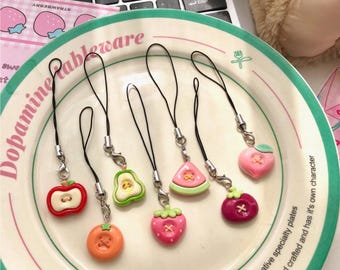 Cute Resin Fruit Shaped Mobile Phone Hanging Lanyard, Backpack Charm, Adorable Fruit Lanyard, Soft Girl Fruit Pendant, Gift For Friends