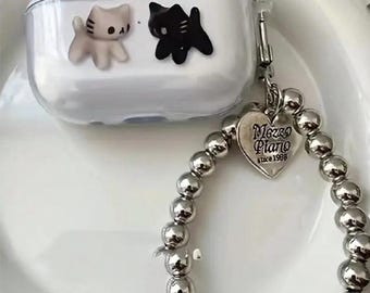 Black & White Cat, Dog Heart Graphic Print Protective Case Compatible With Airpods Pro 3, 2nd Gen, Earphones 1/3/4/5, Wireless Earbuds Case