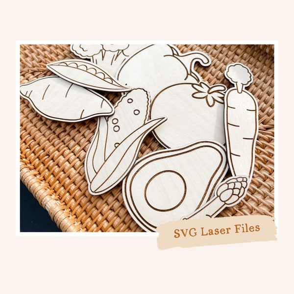Vegetable Pretend Play SVG|SVG Laser Glowforge Cut File|Wooden Pretend Veggies Cut File
