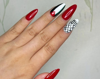 Palestinian press on nails acrylic kiffieh kufyeh Kuffieh nails
