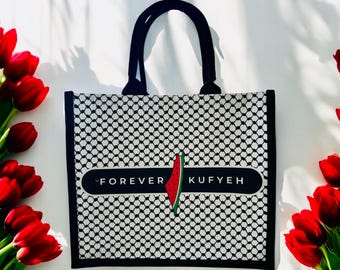 Palestine Tote Bag Forever kufyeh logo
