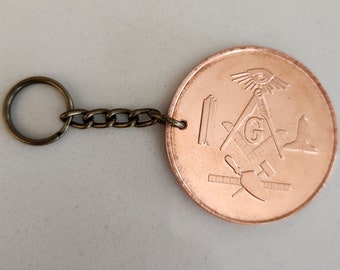 Copper Key Ring .999 pure fine ounce with masonic working tools on reverse