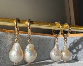 Baroque Pearl Earrings - Elegant Gift for Her, Fashion Jewelry, Sunlit Elegance, Bridal Accessory, Unique Wedding Gift
