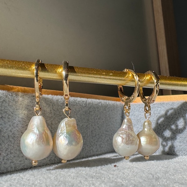 White Baroque Pearl Earrings - Elegant Gift for Her, Fashion Jewelry, Sunlit Elegance, Bridal Accessory, Unique Wedding Gift