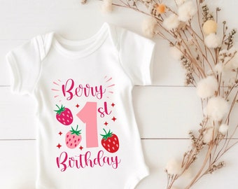 Body premier anniversaire fraise pour bébé