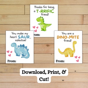 Dinosaur Valentines Card Printable for Kids Digital Download Print at Home PDF