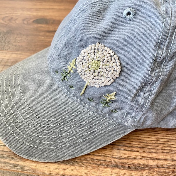 Dandelion Bloom Hand Embroidered Hat | Flower Embroidered Hat | Flower Hat | Hand Embroidered Hat | Floral Hat | Embroidered Hat