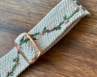 Floral Hand Embroidered Watch Band | Flower Embroidered Watch Band | Flower Apple Watch Band | Floral Galaxy Watch Band | Hand Embroidered