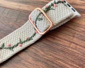 Floral Hand Embroidered Watch Band | Flower Embroidered Watch Band | Flower Apple Watch Band | Floral Galaxy Watch Band | Hand Embroidered