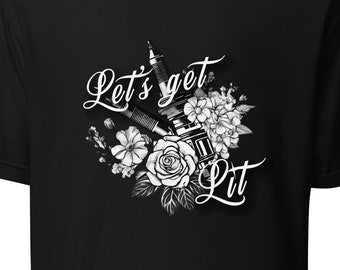 Let's Get Lit Spark Plug Car Girl T-Shirt - Spark Plug Floral Tattoo Style Tshirt - Cute Automotive Tee for Women