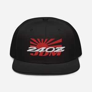 Datsun 240Z S30 Unisex Flatbill Hat- Nissan Fairlady Z JDM Hat- Nissan 240Z Snapback Cap - Car Enthusiast Embroidered Hat