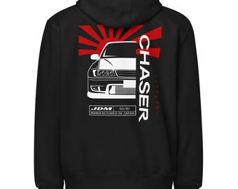 Toyota Chaser Unisex Zip Hoodie - Toyota Mark II JDM Zippered Sweatshirt- Chaser Tourer JZX100 Enthusiast Hoodie