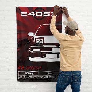 Nissan 240SX Flag- 240SX Pignose Cloth Banner- S13 240SX JDM Car Garage Wall Art- Man Cave Flag