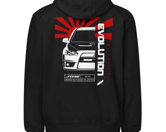 Mitsubishi Evolution X Unisex Zip Hoodie- Lancer Evo 10 JDM Zippered Sweatshirt- Mitsubishi Evo X Hoodie